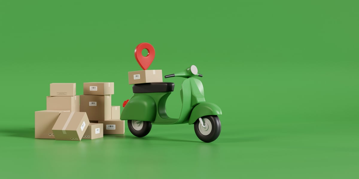 3D Online express delivery scooter service concept, fast response delivery by scooter, courier Pickup, Delivery, Online Shipping Services.